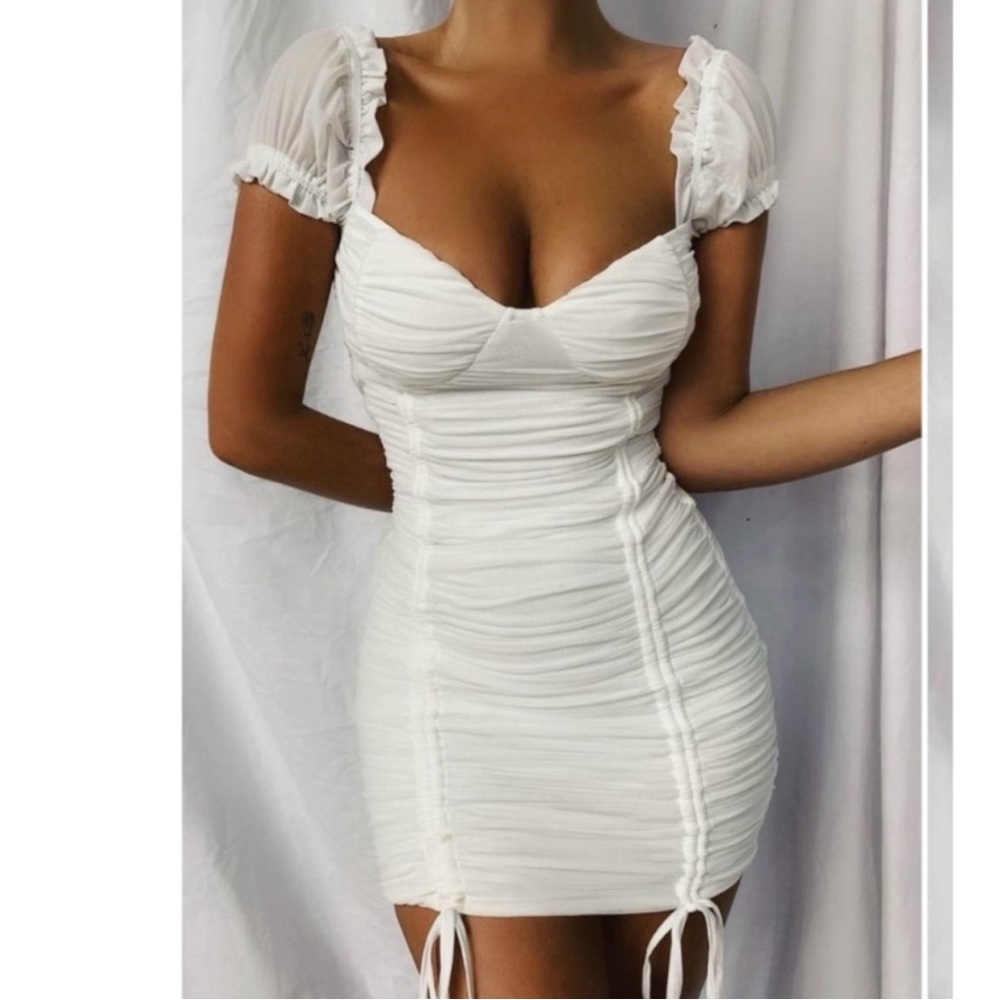 NWT Ruched Mini Dress Tiger Mist Toronto Mesh Dress